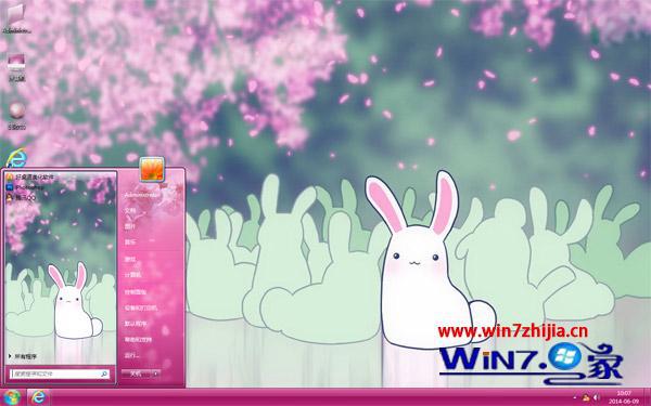 兔子赏樱花卡通win7电脑主题